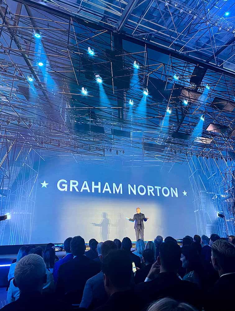 Graham Norton on stage at the Paramount+ launch event
