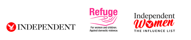 Logos for Independent newspaper, Refuge and Independent Women The Influence List