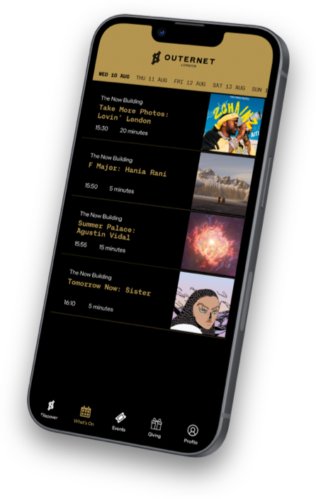 Mobile phone showing a screenshot of the app