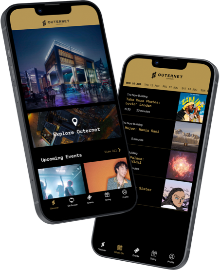 Mobile phones showing screenshots of the app